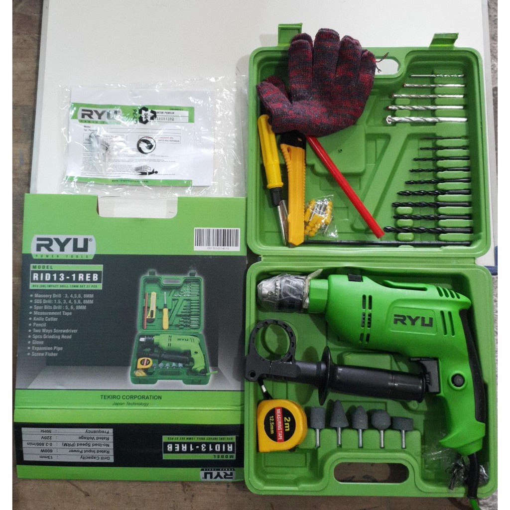 GARANSI RESMI! RYU KOPER SET 13 mm Mesin Bor Impact Drill Beton Tembok Black Decker KAYU BESI TEMBOK 2 ARAH Variable SPEED