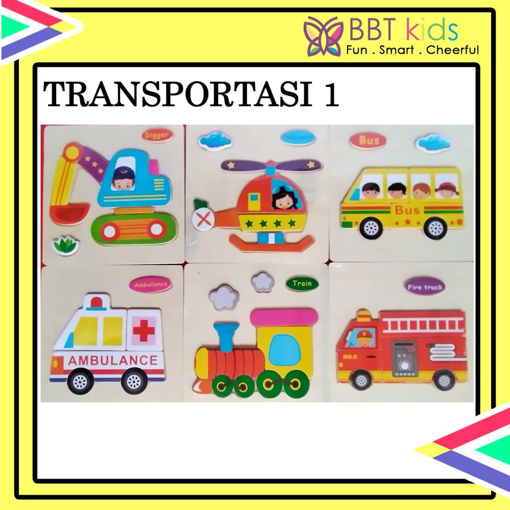 PUZZLE MINI KARAKTER TRASNPORTASI LUCU JIGSAW MAINAN KAYU EDUKASI ANAK MURAH