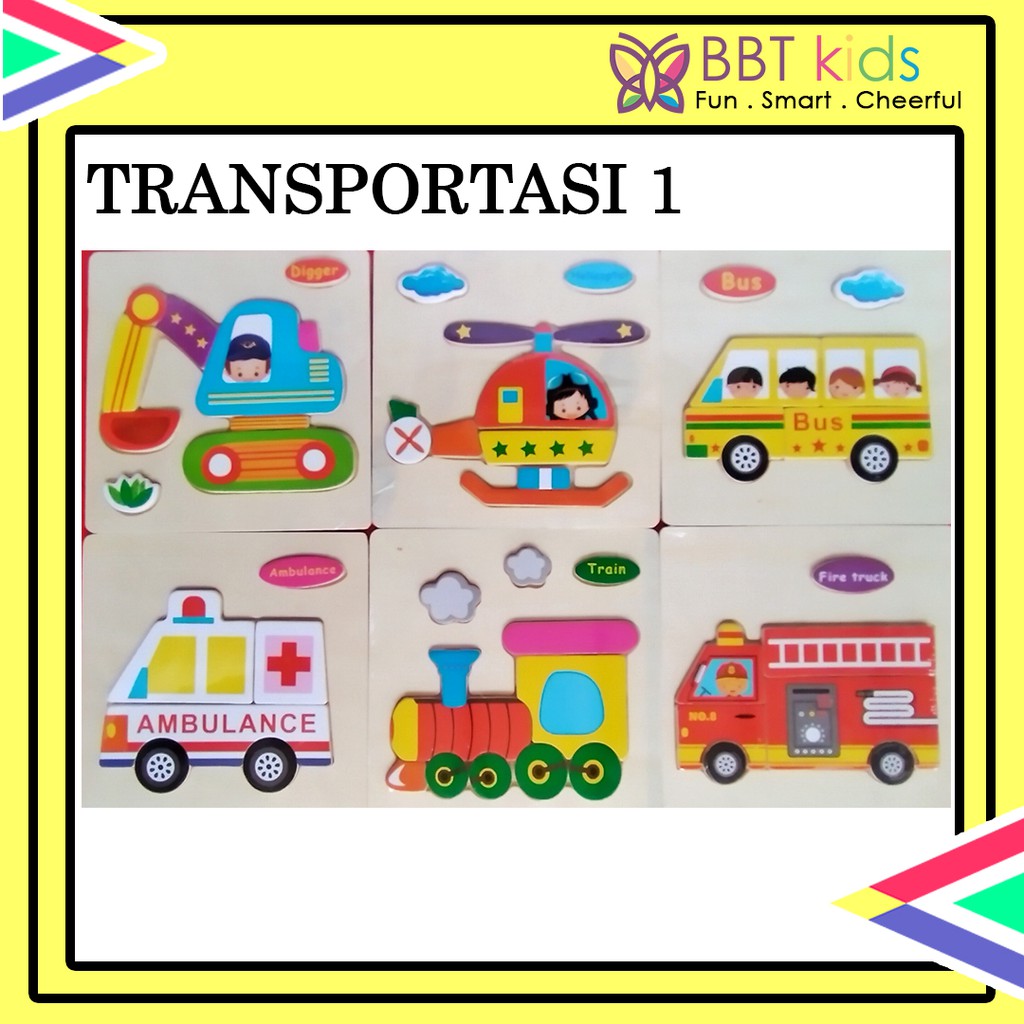 PUZZLE MINI KARAKTER TRASNPORTASI LUCU JIGSAW MAINAN KAYU EDUKASI ANAK MURAH