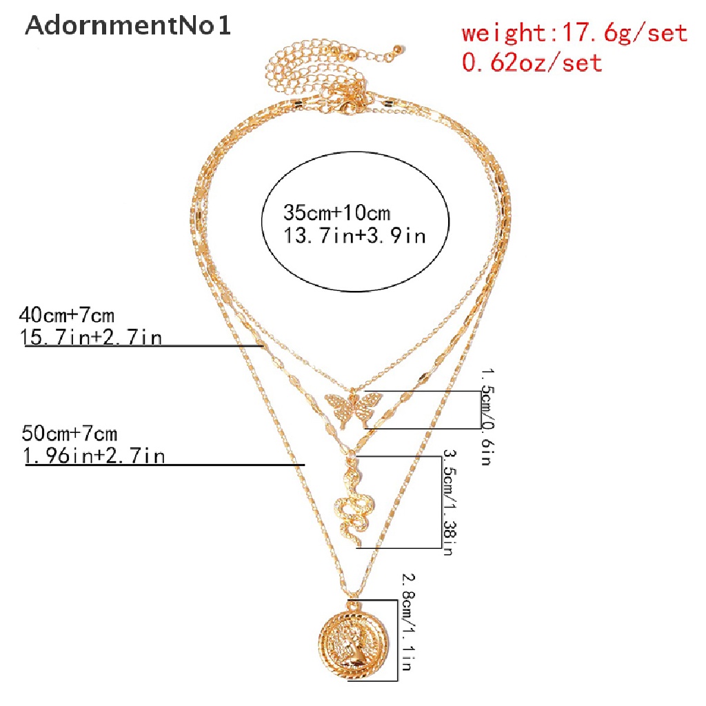 (AdornmentNo1) Kalung Rantai Banyak Lapis Dengan Liontin Kupu-Kupu + Ular Gaya Punk Untuk Wanita