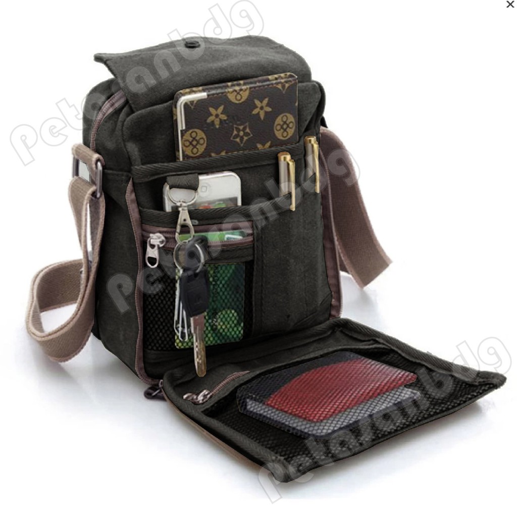 PTS -Baepack Vineyard Canvas Multifunction Travel Satchel Messenger Shoulder Bag - Dark Green