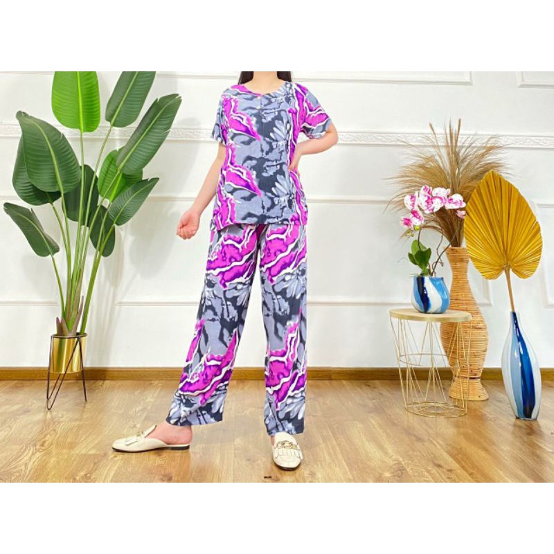 SETELAN CELANA PANJANG KENCANA UNGU / PIYAMA CELANA PANJANG / SETELAN KENCANA UNGU