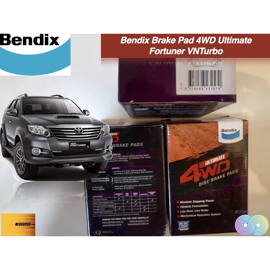 Kampas Rem Toyota Fortuner VNT 2KD Bendix 4WD Ultimate