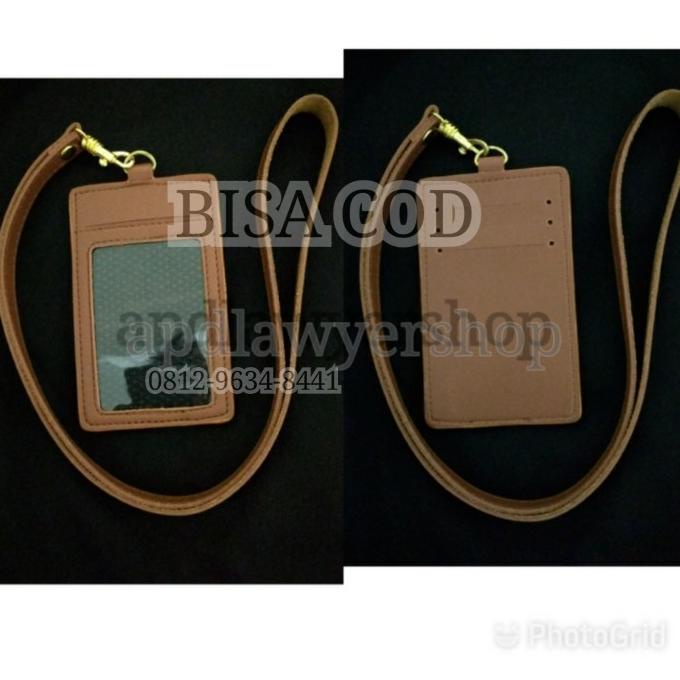 

BISA COD name tag id card holder tali kulit coklat 4 slot card kwalitas bagus DISKON Kode 1110