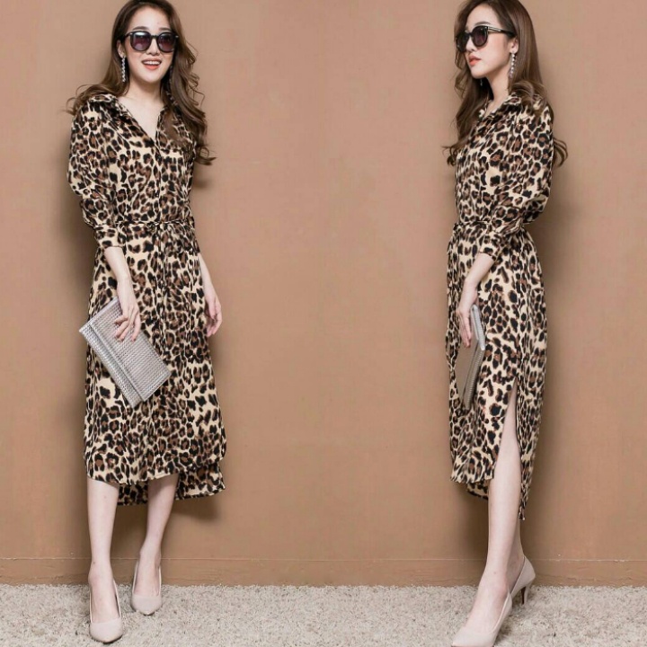 *[GLFK] Dress / Dres Wanita Terbaru / Dress Korea / Dress Wanita Casual / Dress Leopard