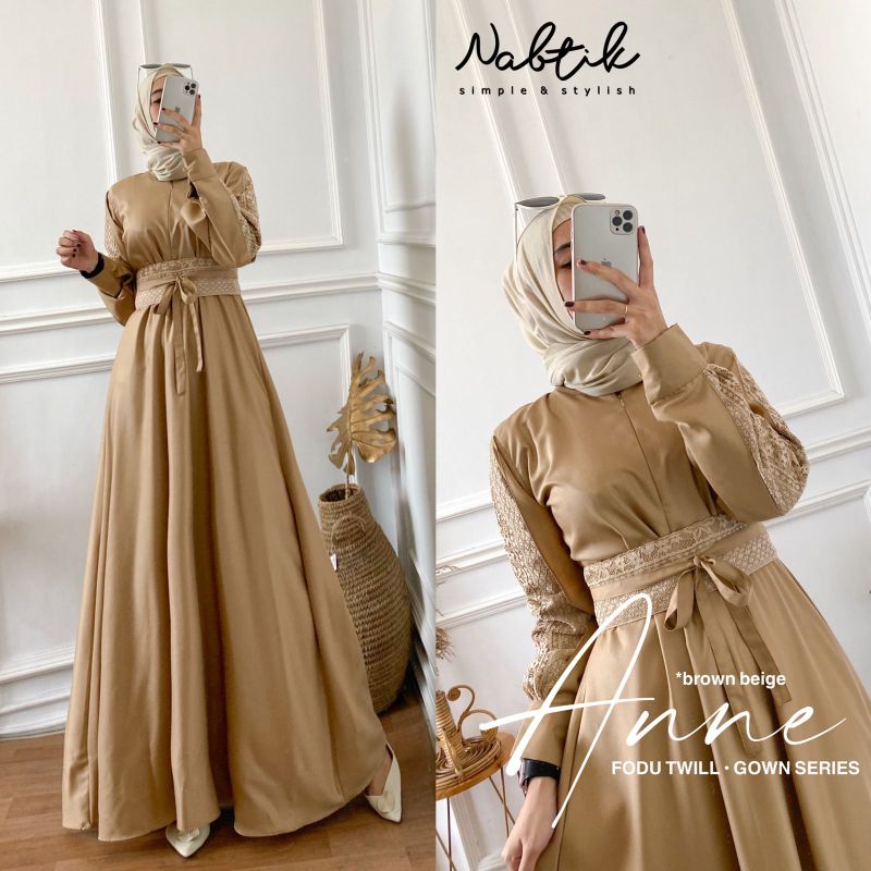 Nabtik Anne Gown Series Maxy Dress Menyusui Motif Kotak Bahan Brocade mix Fodu Twill Premium Pakaian