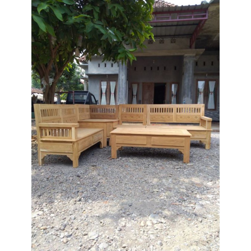 kursi tamu sudut minimalis jari jati mentah