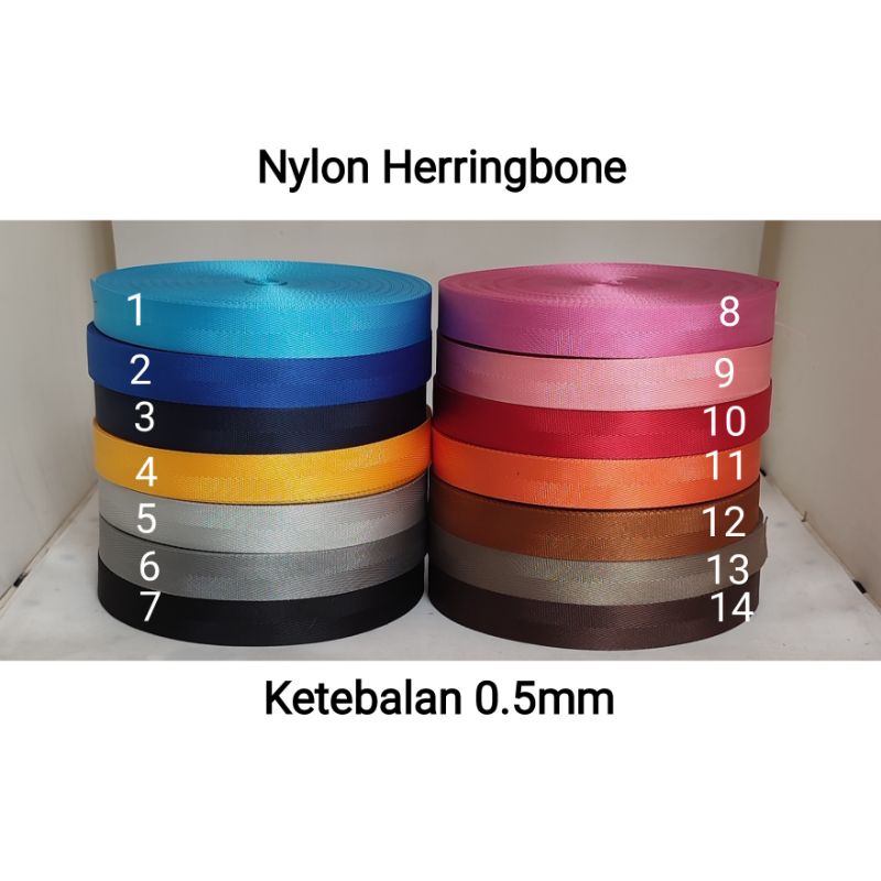 Webbing Nylon 2.5 cm Pola Herringbone ketebalan 0.5mm (meteran)