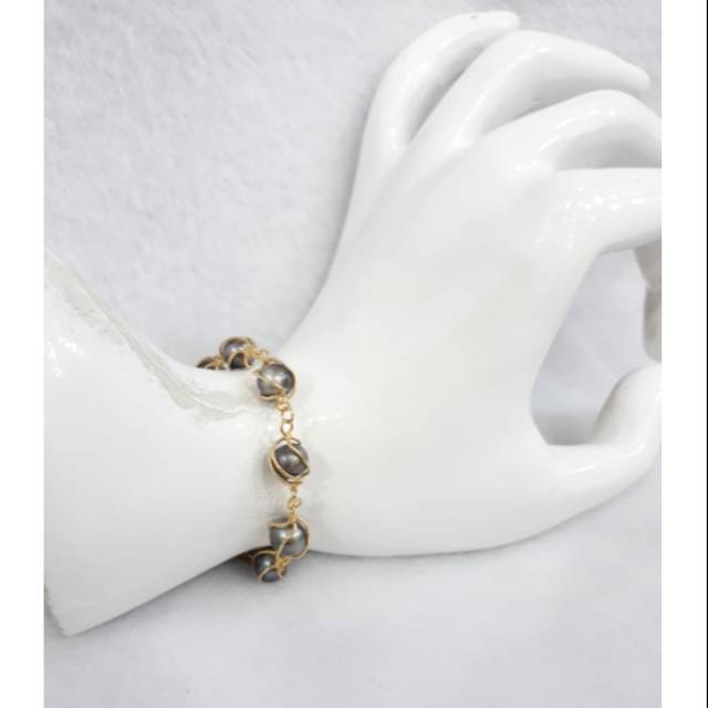 Gl616H273H gelang emas kuning asli model pelipit permata mutiara hitam pearl antik black pearl