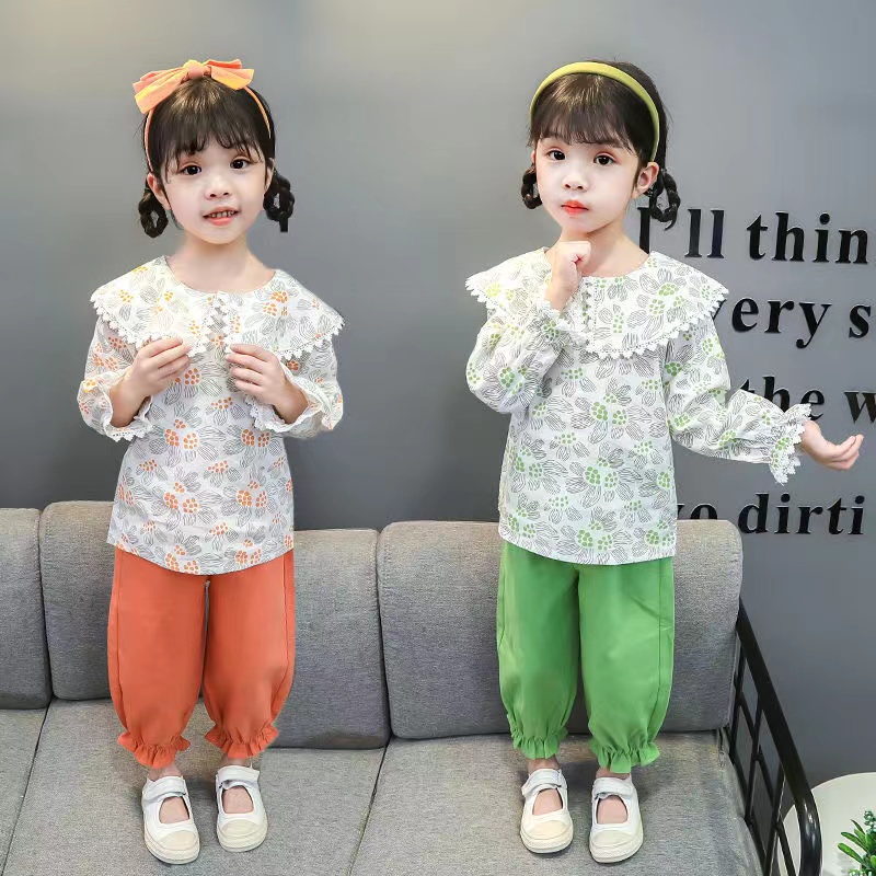 KF CAT Setelan Anak Perempuan Fashion Motif Bunga Lengan Panjang+ Celana Panjang Style Ala Korea Import Untuk Umur 2-6 Tahun