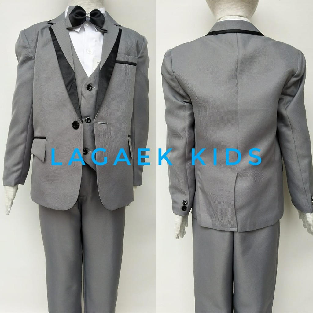 Setelan Jas Anak Laki Usia 1 2 Tahun Premium ABU Dasi Kupu - Setelan Anak Cowok Lengkap Jas Resmi Tuxedo Suit