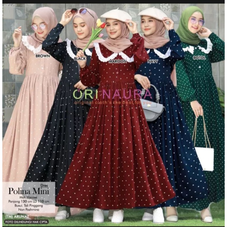 MIDI DRESS POLKADOT DRESS MUSLIM WANITA TERBARU