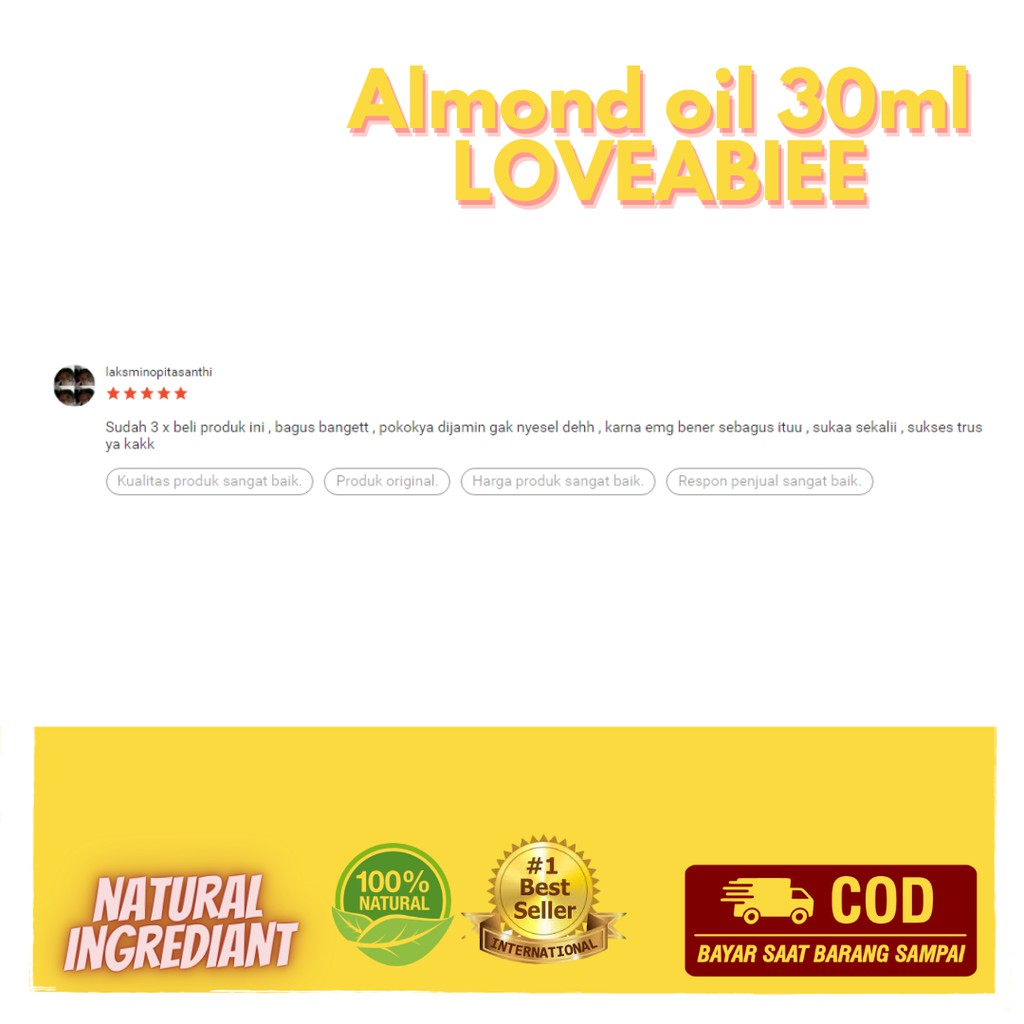 Almond oil 30ml buy1get1 untuk Glowing non komedogenik radang menenagnkan kulit kemerahan anti aging