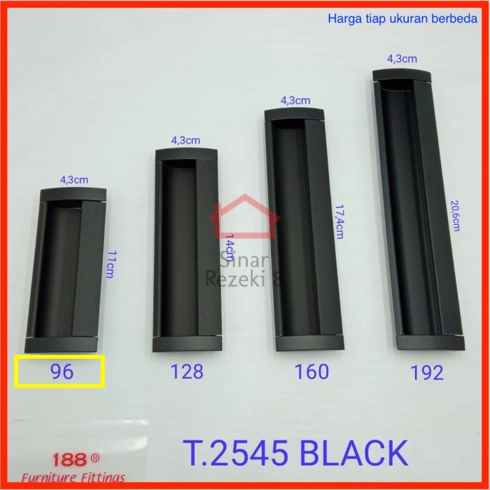 Tarikan Tanam 2545-96 HITAM Handle Geser Pintu Sliding Lemari Laci Aluminium Sliding Minimalis