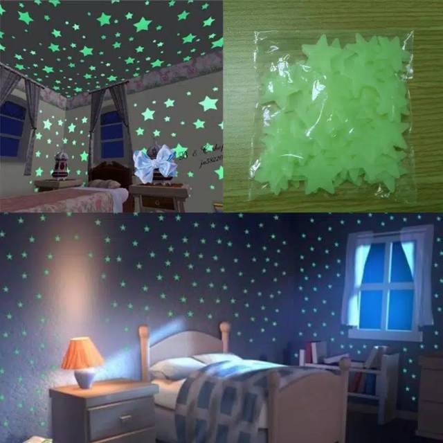 

30buah Stiker Bintang 3D Glow in The Dark