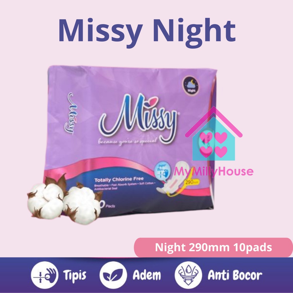 Missy Night - Super thin, Wings, 290 mm 10 pads / Pembalut / Softex