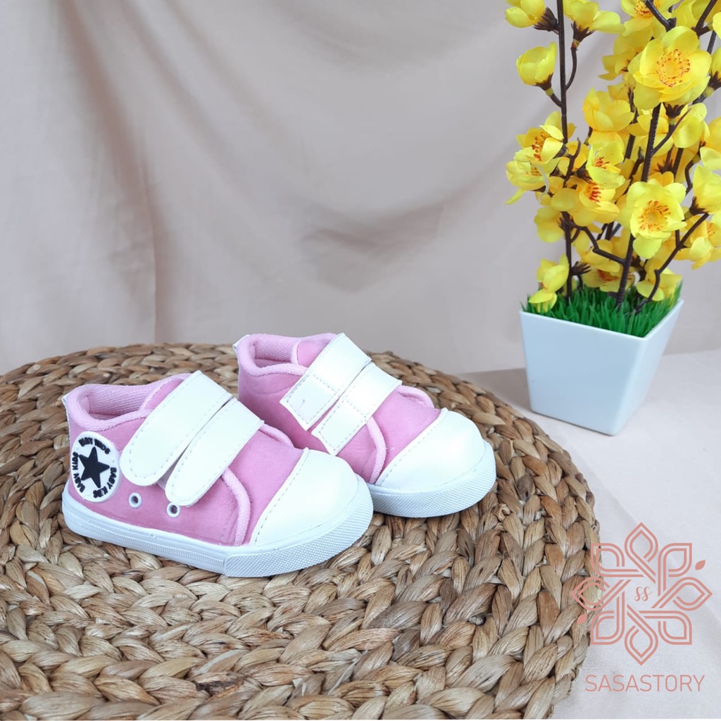 Sasastory Sepatu Sneaker Anak Perempuan Bintang Usia 1 2 3 Tahun Pink CA24