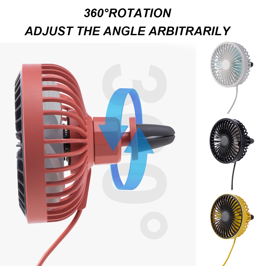 [huite]Car Fan USB Electric Adjustable Car Fan 360° Rotating Non-slip Air Conditioning Outlet Cooler