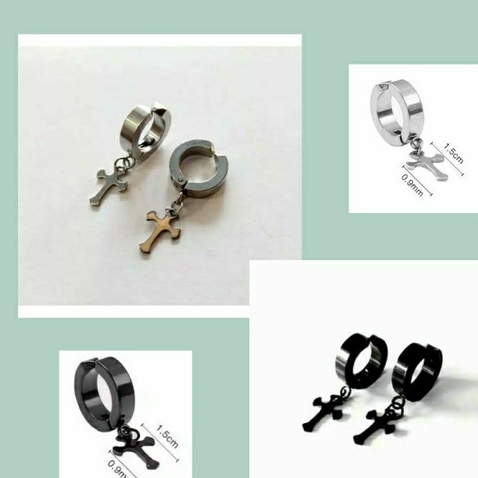 Anting Jepit Salib TITANIUM Kualitas Premium