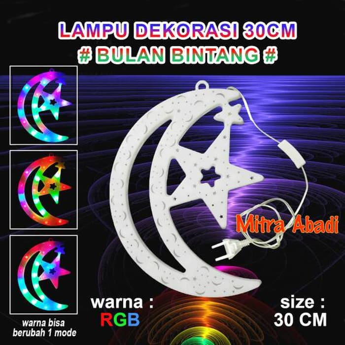 Lampu Dekorasi Bulan Bintang RGB Panjang 30 cm