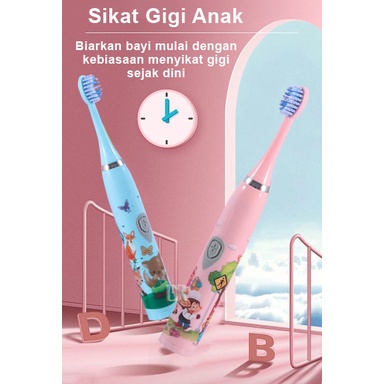 Sikat Gigi Eletrik Dewasa dan Anak-Anak dengan 2pcs Kepala Sikat Lembut Mode Baterai Smart Ultra Sonic Waterproof IPX7 Nirkabel Bersih Perawatan Mulut Sikat Gigi Pemutih Kualitas Import