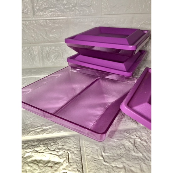 Tupperware Get Together Square Kristal Ungu - Toples Kaca Kue - Storage - Tempat penyimpanan - Prelo