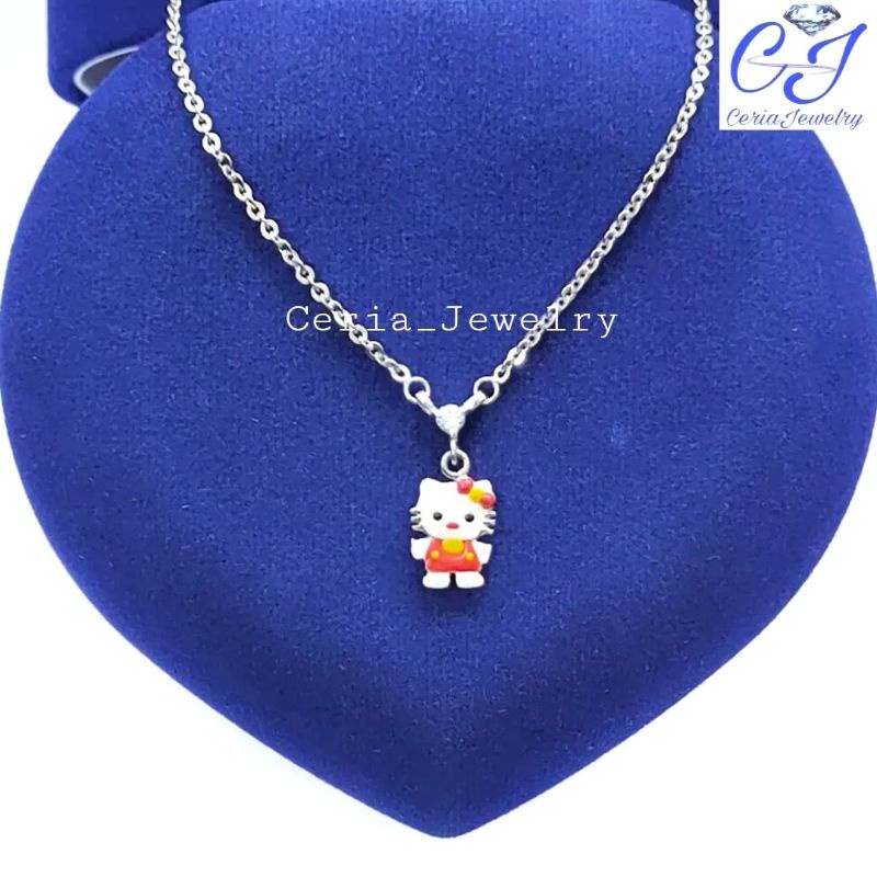 Kalung Anak Perak Asli Silver 925 Lapis Emas Putih Model Karakter Hellokitty - Perhiasan Anak