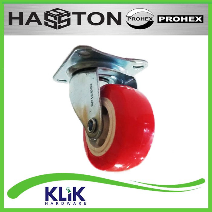 Hasston Prohex Roda Caster Kastor PU Nylon Merah Hidup Putar 2 Inch 50 mm Trolley