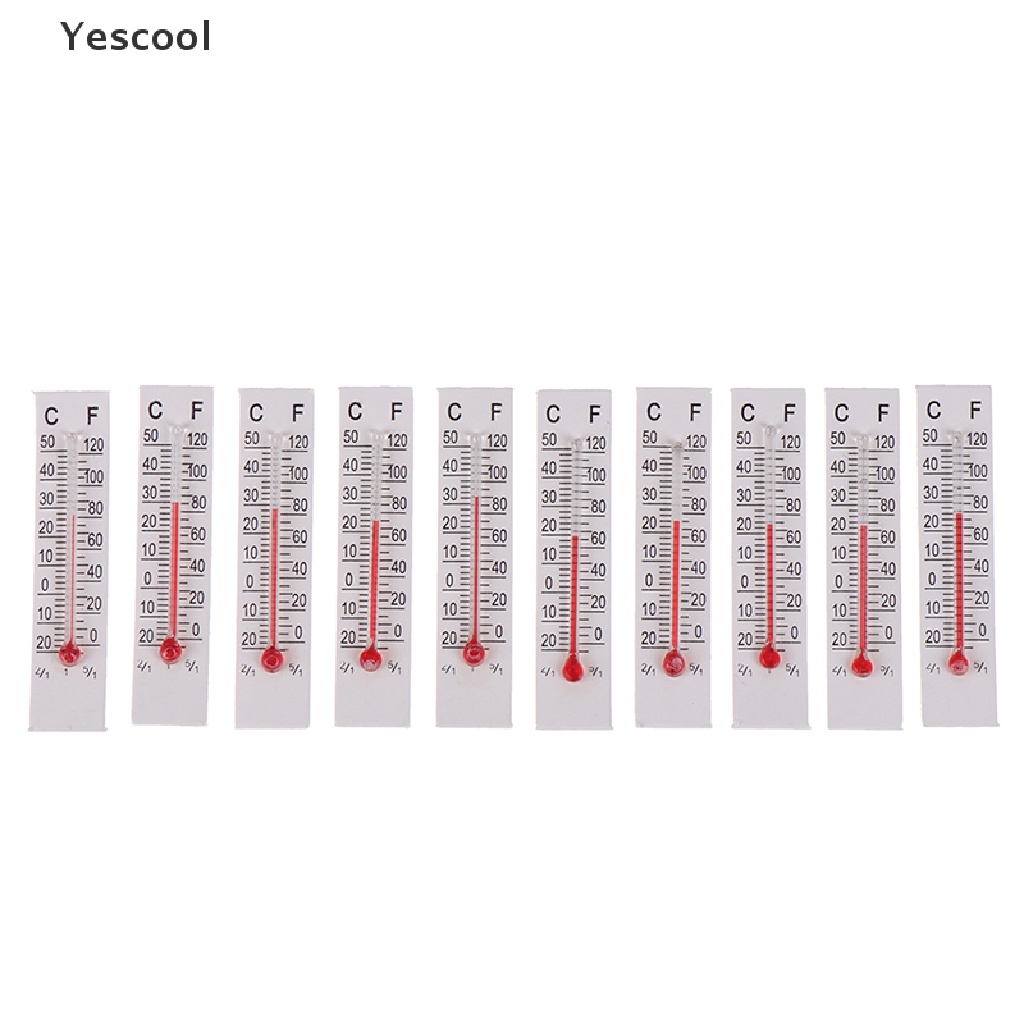 Yescool 10pcs / Set Miniatur Termometer Kardus Ukuran 5cmX1.1cm 20-50 Celcius Untuk Indoor