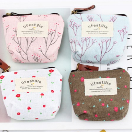 Pouch Mini BUNGA TABUR / Dompet Koin Motif Gambar BUNGA TABUR Bahan Kanvas Dengan Resleting