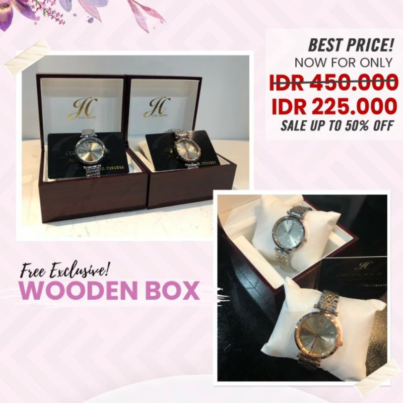 JIMS HONEY 2139 JAM TANGAN WANITA ANTI AIR (FREE EXCLUSIVE BOX KAYU + BATERAI)