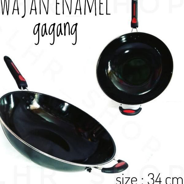 [ COD ] Wajan Anti Lengket enamel 34cm dan 36Cm Gagang 30Cm/ Wajan enamel Anti Lengket