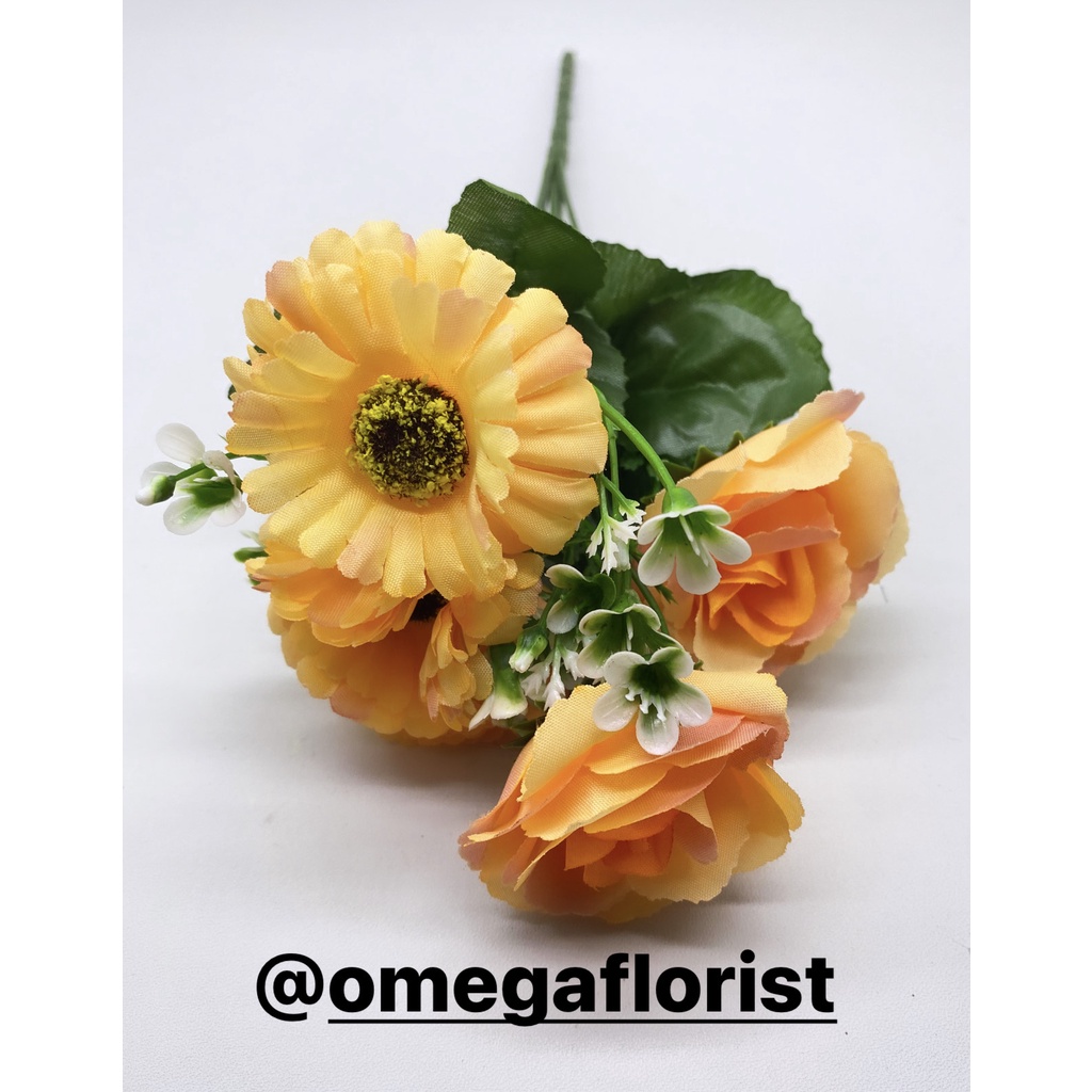 Bunga Mawar Daisy Artificial Bunga Artificial/Bunga Plastik/Bunga Dekorasi/Dekorasi Pernikahan/Pernikahan-Orange