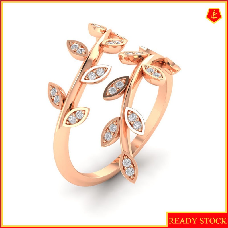 [Ready Stock]Simple Elegant Olive Leaf Diamond Rose Gold Ring