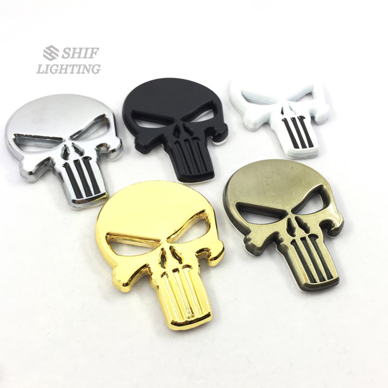 1Pc Stiker Emblem / Badge Motif Punisher Tengkorak 3D Bahan Metal untuk Body Mobil