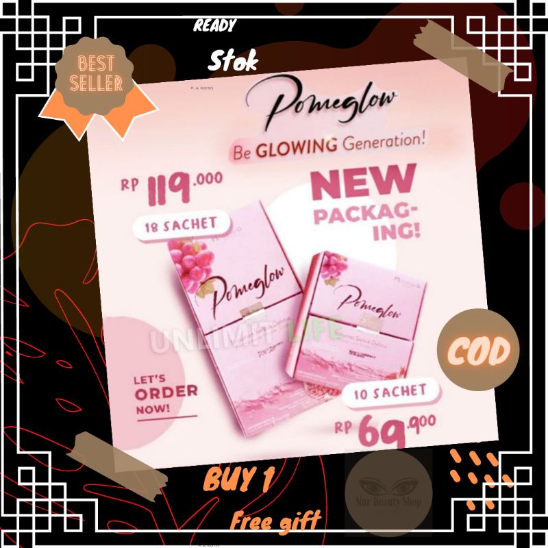 Pomeglow minuman serbuk collagen suplemen kecantikan wajah bebas jerawat pemutih badan original 1 bo