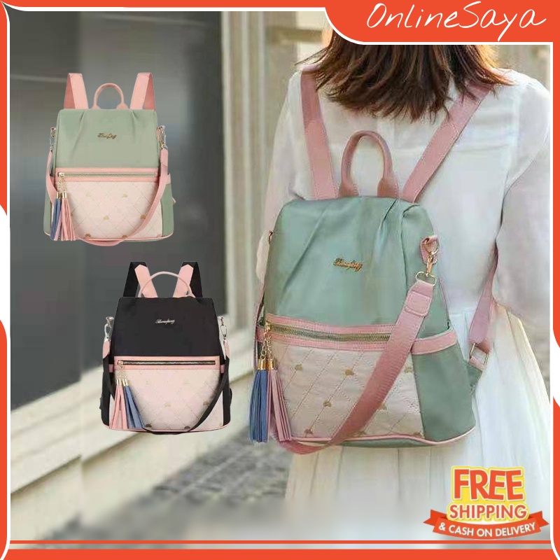 TAS RANSEL WANITA ANTI AIR BACKPACK HIJAU KOREA IMPORT MURAH FASHION SELEMPANG PARRY TA160G3 BRANDED