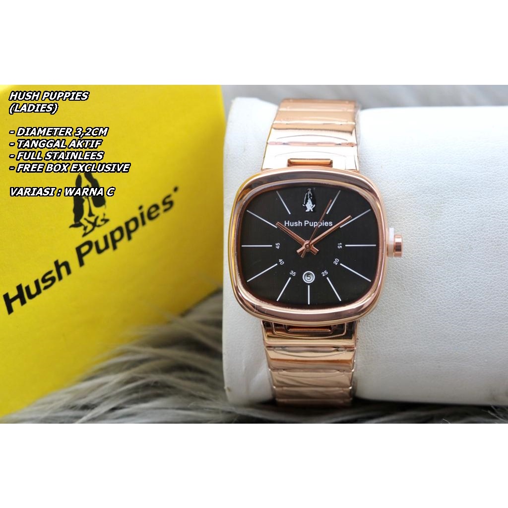 JAM TANGAN WANITA HUSH PUPPIES RANTAI BODY SEGI TANGGAL AKTIF