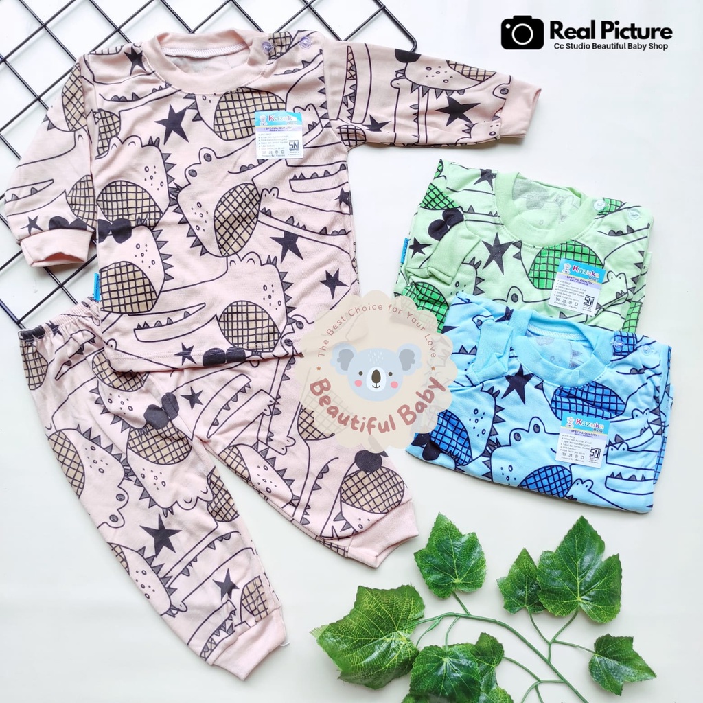 Baby.ou - Setelan Baju Bayi Lengan Panjang Celana Panjang SNI 3-12 Bulan Motif Crocodile / Setelan Piyama Bayi Kazuka / Baju Bayi Panjang / Baju Tidur Bayi