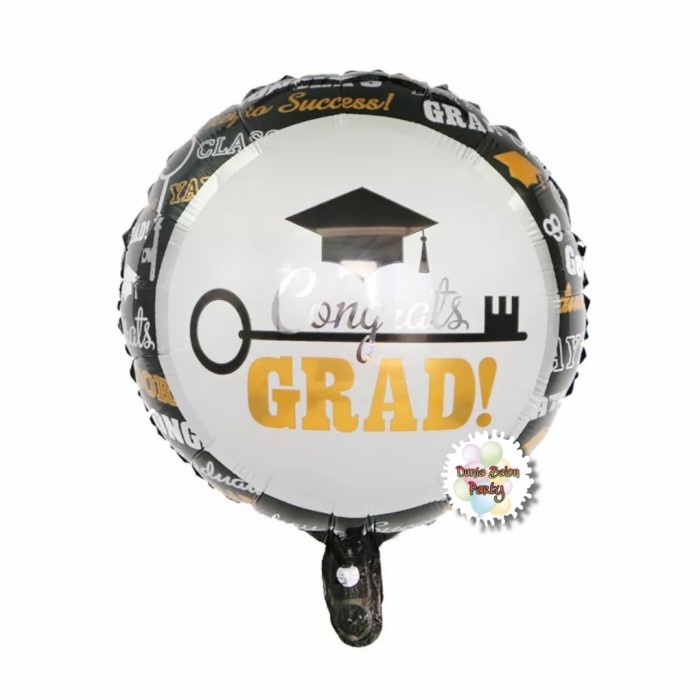 Balon Foil Graduation Bulat / Balon Foil Sarjana Bulat Hitam