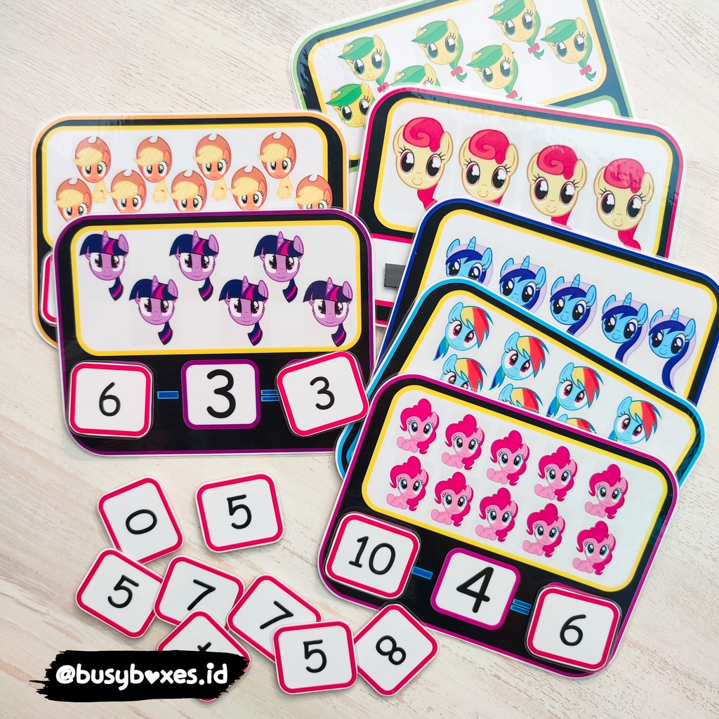 [busyboxes.id]Mainan Edukasi Mainan Berhitung Counting Card Kartu Hitung Worksheet PAUD montessori mainan 3 tahun belajar pengurangan dengan unicorn / kuda poni worksheet PAUD TK preschool