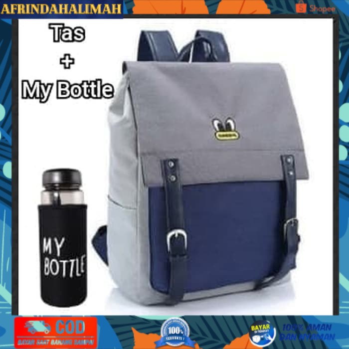 

[TERBARU] Tas Backpack Wanita Ransel Sekolah Set My Bottle - ABU Navy