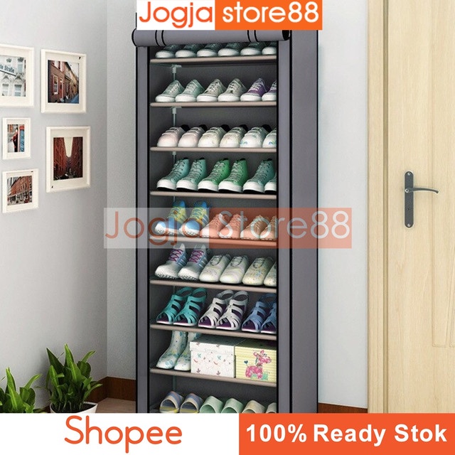 Rak Sepatu Sandal Multilayer Shoe Rack Cloth Cabinet Storage 9 Layer - Gray Silver