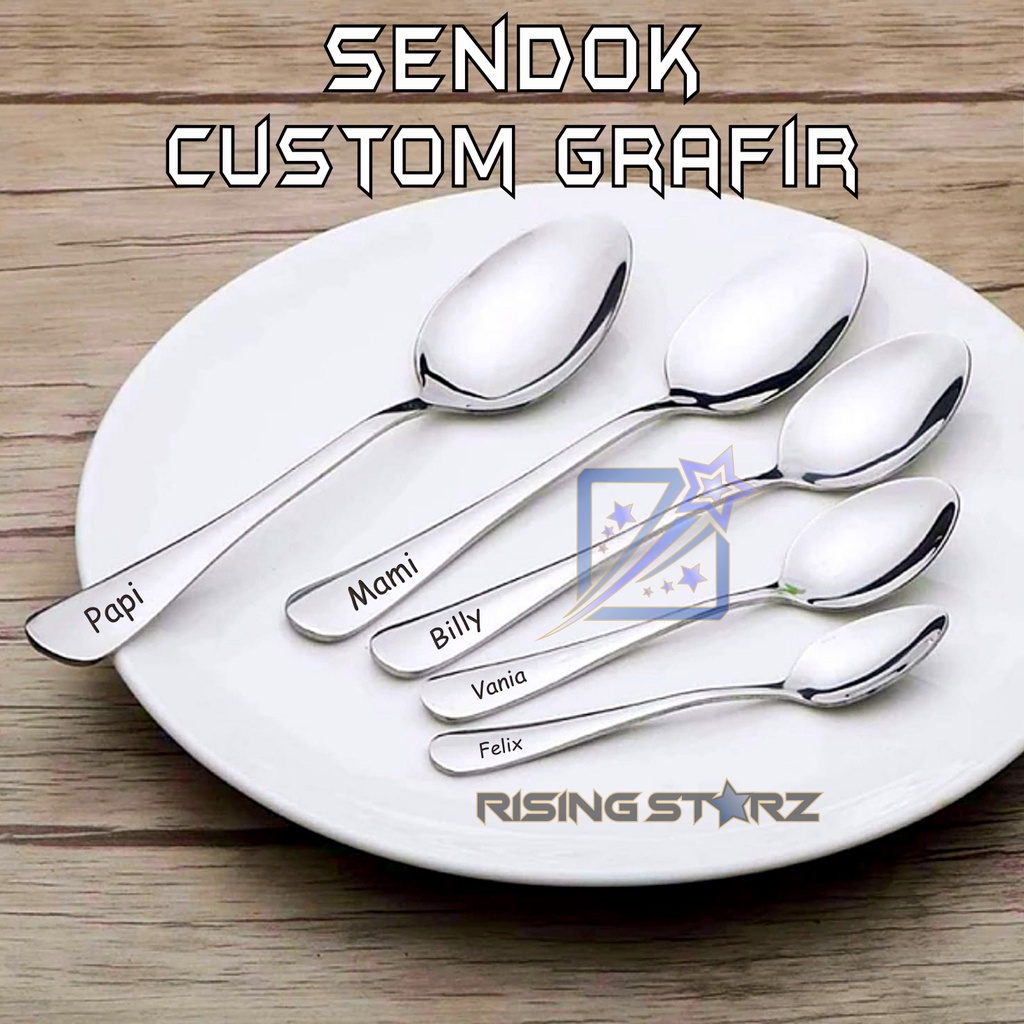 sendok makan stainless hotel tebal dessert kopi kue mengkilap grafir