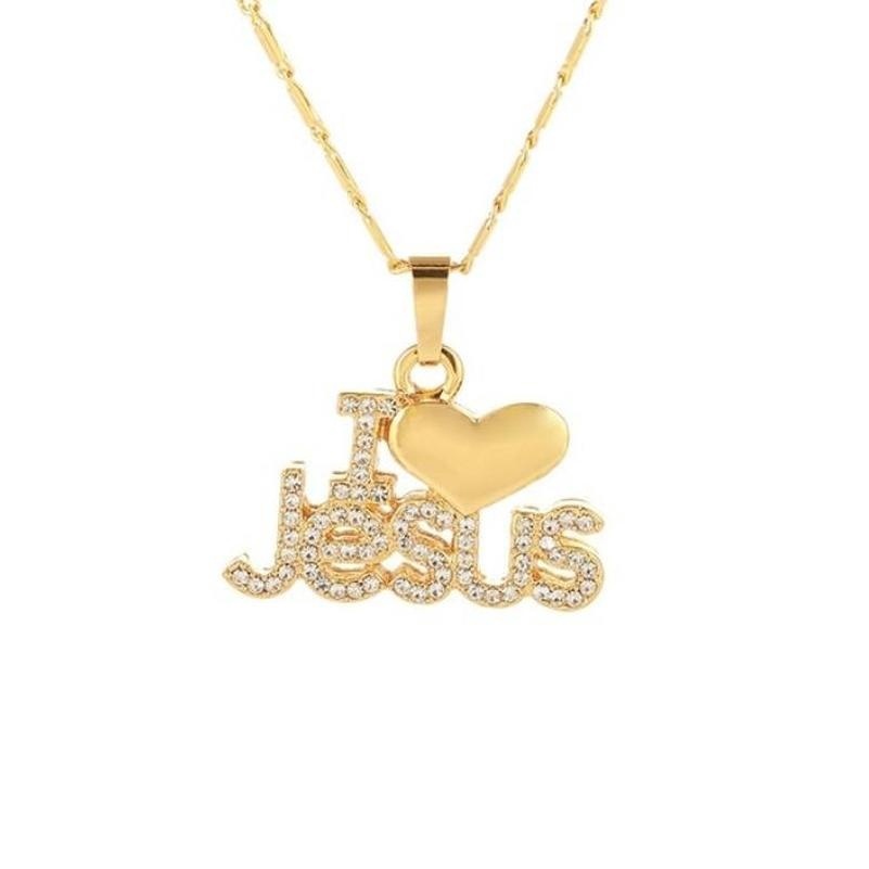 Kalung Liontin Hati Motif Tulisan Jesus Gaya Hip Hop Untuk Wanita