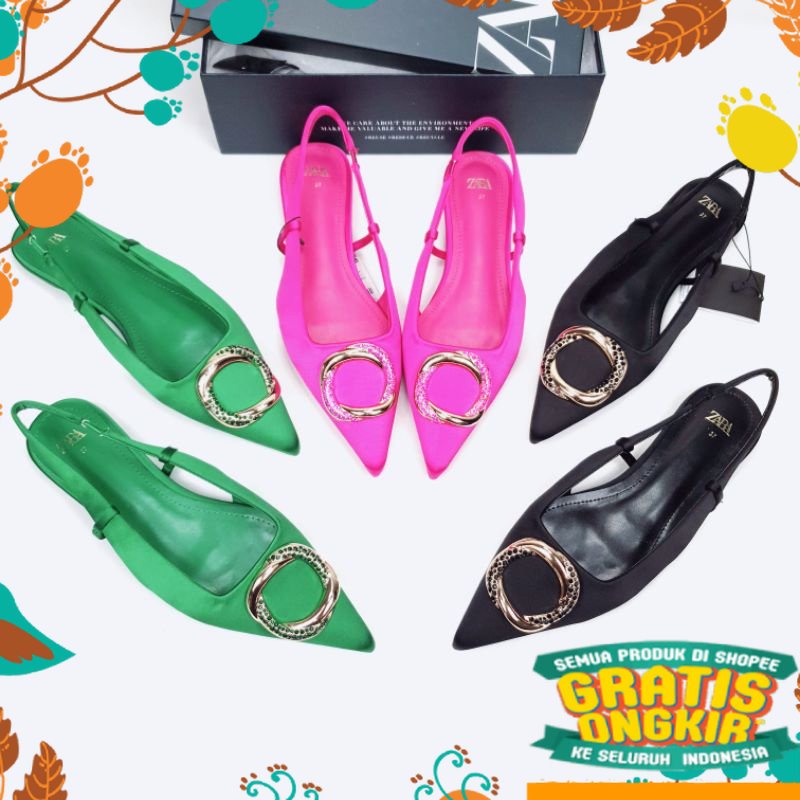 Model korea kpop Blackpink korean style kecil besar jumbo / ZR Flat Slingback Satin Mules 2359