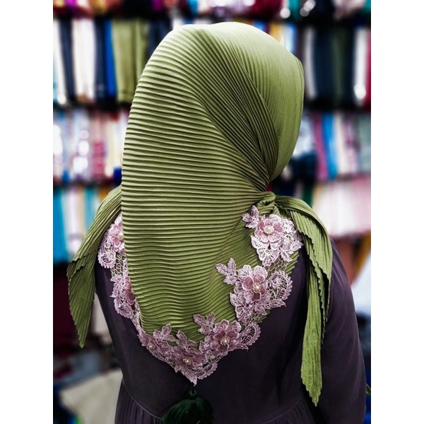 JILBAB SEGI EMPAT PLISKET RENDA BORDIL