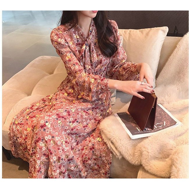 Maxi Dress FLORAL TIER import BUNGA PINK KECIL baju gamis import 9920