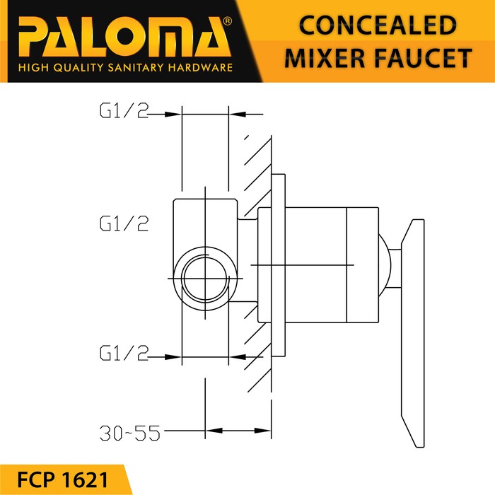 PALOMA FCP 1621 Keran Mixer 3 Lubang Tanam Dinding Tembok Kran Air