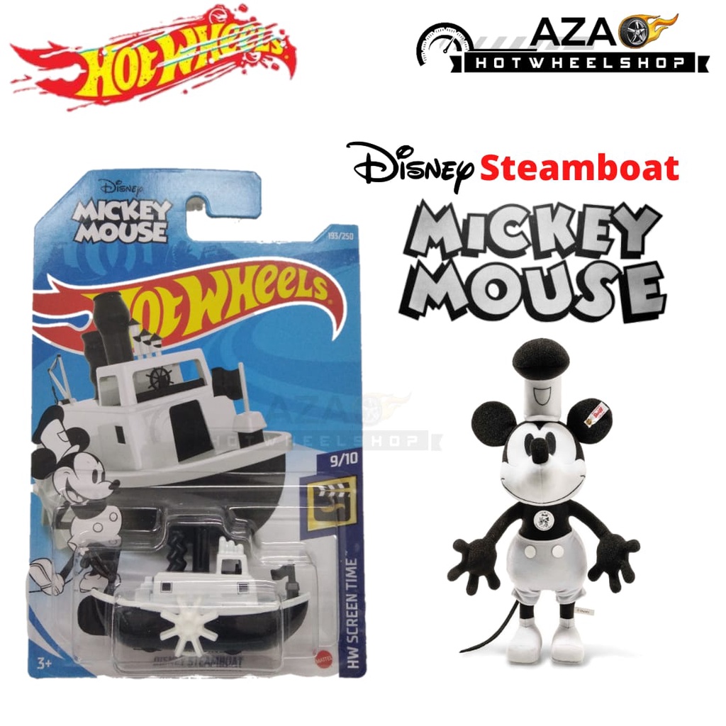 Diecast Hot Wheels DISNEY STEAMBOAT Hitam Putih Kapal HW Mickey Mouse Karakter Kartun Lot L &amp; M 2021